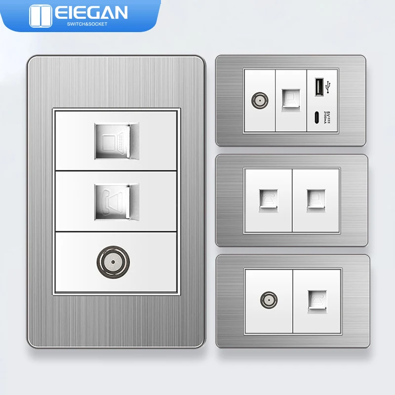 ELEGAN Stainless Panel White Brazil Standard Series Combination Socket Switch Universal Wall Computer TEL TV Socket 118mm*74mm
ELEGAN Stainless Panel White Brazil Standard Series Combination Socket Switch Universal Wall Computer TEL TV Socket 118mm*74mm