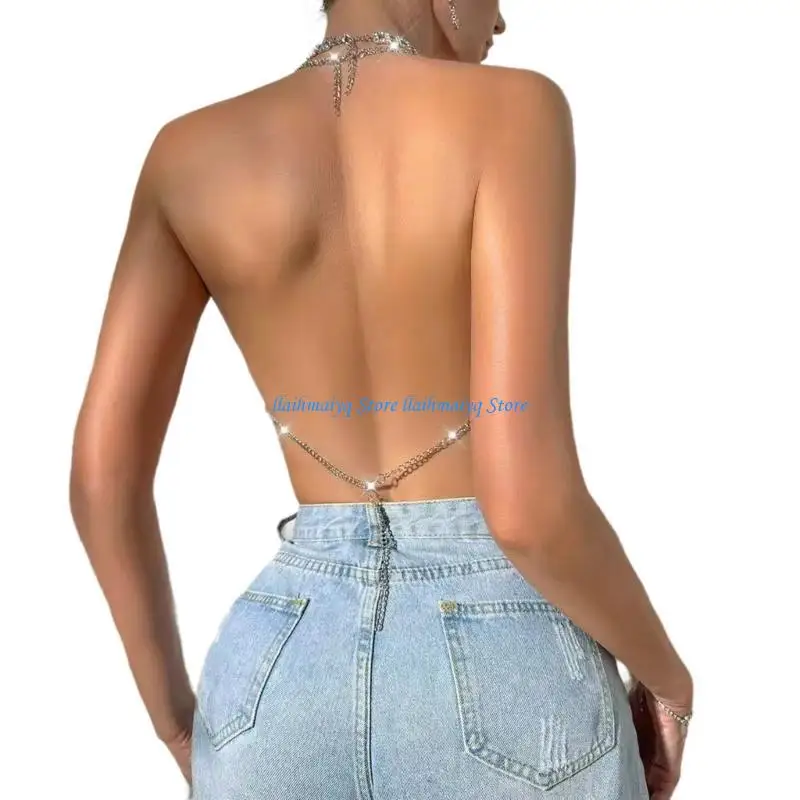 573B Heart Sequins Backless Halterneck Bra Beach Nightclub Party Chain Tassels Body Jewelry Crop Top Camisole for Women
573B Heart Sequins Backless Halterneck Bra Beach Nightclub Party Chain Tassels Body Jewelry Crop Top Camisole for Women