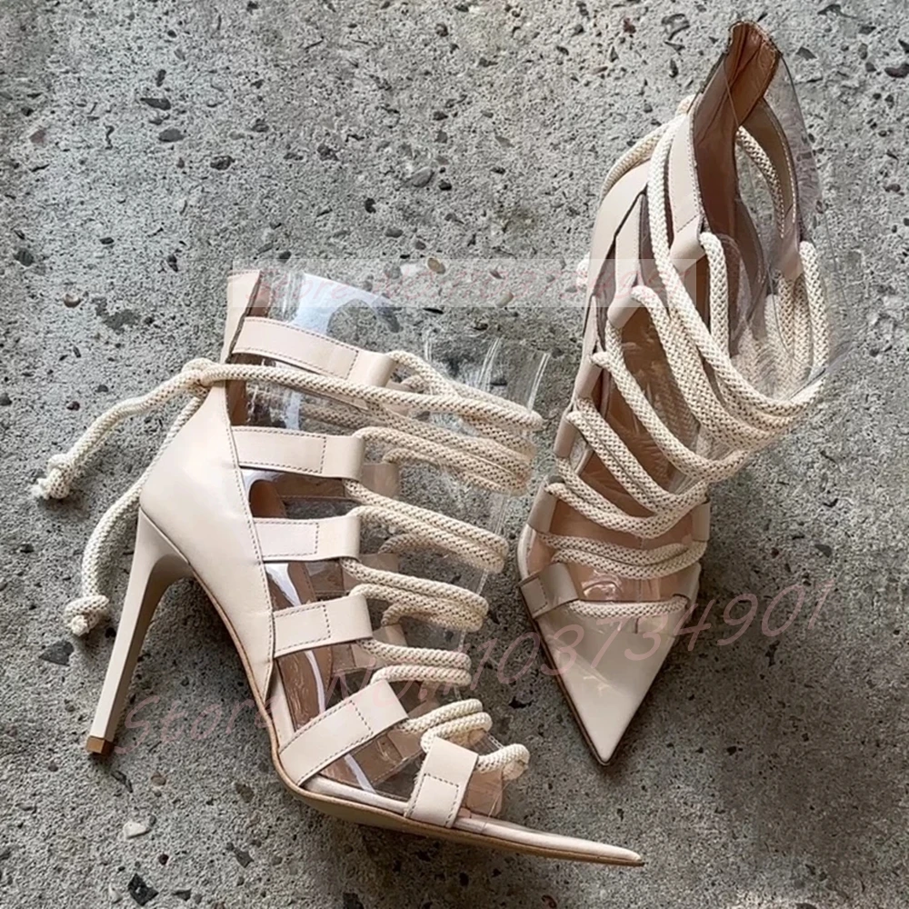 Beige Cross Strap Clear Ankle Boots Women Rope-Laces Open Pointed Toe High Heels Boots Lady Edgy Fashion Party Shoes
Beige Cross Strap Clear Ankle Boots Women Rope-Laces Open Pointed Toe High Heels Boots Lady Edgy Fashion Party Shoes