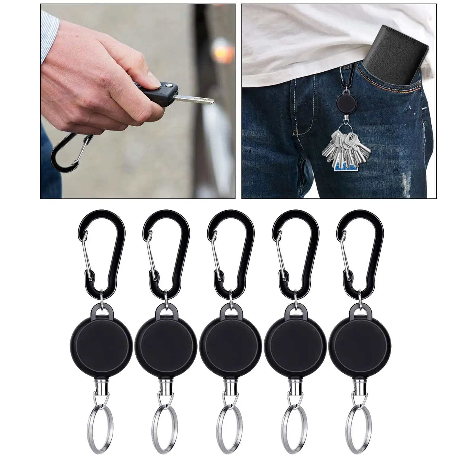 Упаковка из 5 выдвижных брелоков, эластичный брелок для ключей со стальным тросом 60 см/23,6 дюйма, зажим для ремня, карабин
Упаковка из 5 выдвижных брелоков, эластичный брелок для ключей со стальным тросом 60 см/23,6 дюйма, зажим для ремня, карабин