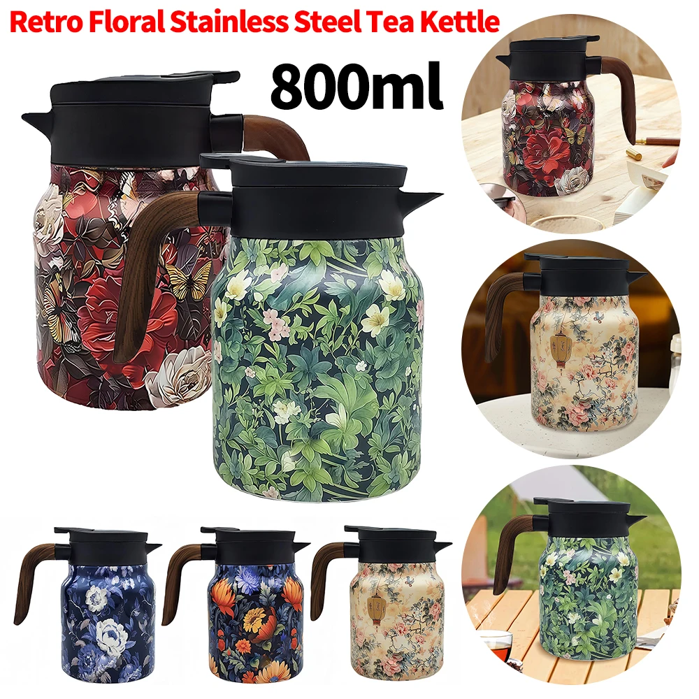 800ml Retro Floral Kitchen Tea Kettle Stainless Steel Tea Separation Thermal Insulation Pot with Infuser Tea Tumbler for Family 
800ml Retro Floral Kitchen Tea Kettle Stainless Steel Tea Separation Thermal Insulation Pot with Infuser Tea Tumbler for Family