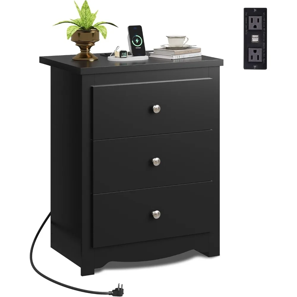 Tall Nightstand with Charging Station, Wood Night Stand with 3 Drawers, Black Side Tables Bedroom, Dorm, End Table with 2
Tall Nightstand with Charging Station, Wood Night Stand with 3 Drawers, Black Side Tables Bedroom, Dorm, End Table with 2