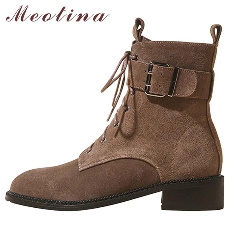 Meotina Women Genuine Leather Ankle Boots Round Toe Block Mid Heel Zipper Lace-up Buckle Short Boot Ladies Shoes Autumn Winter
Meotina Women Genuine Leather Ankle Boots Round Toe Block Mid Heel Zipper Lace-up Buckle Short Boot Ladies Shoes Autumn Winter