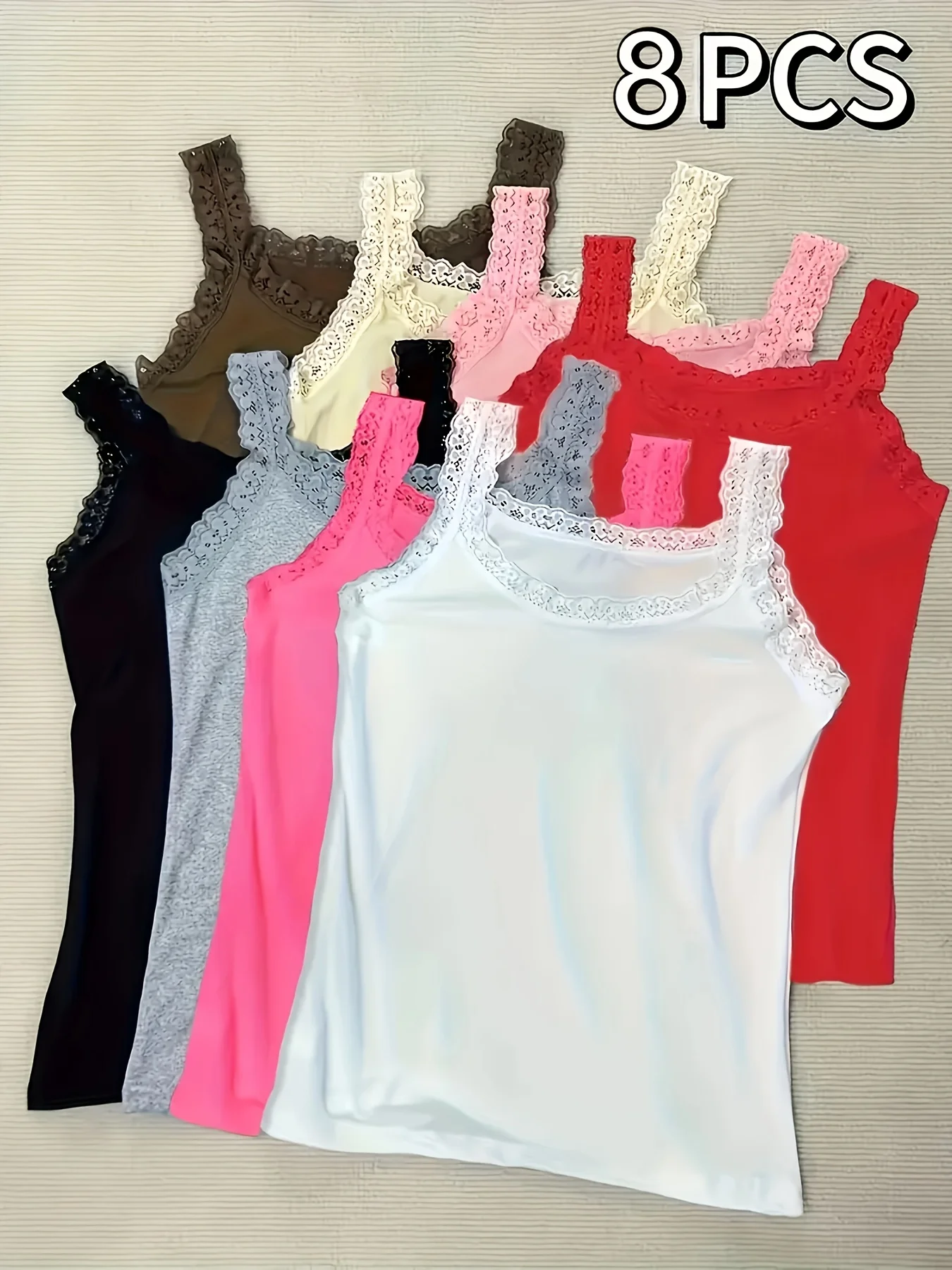 8-Pack Plus Size Women's Lace Camisoles, Slim Thin Sexy Lace Tank Tops, Solid Color for Inner & Outer Wear
8-Pack Plus Size Women's Lace Camisoles, Slim Thin Sexy Lace Tank Tops, Solid Color for Inner & Outer Wear