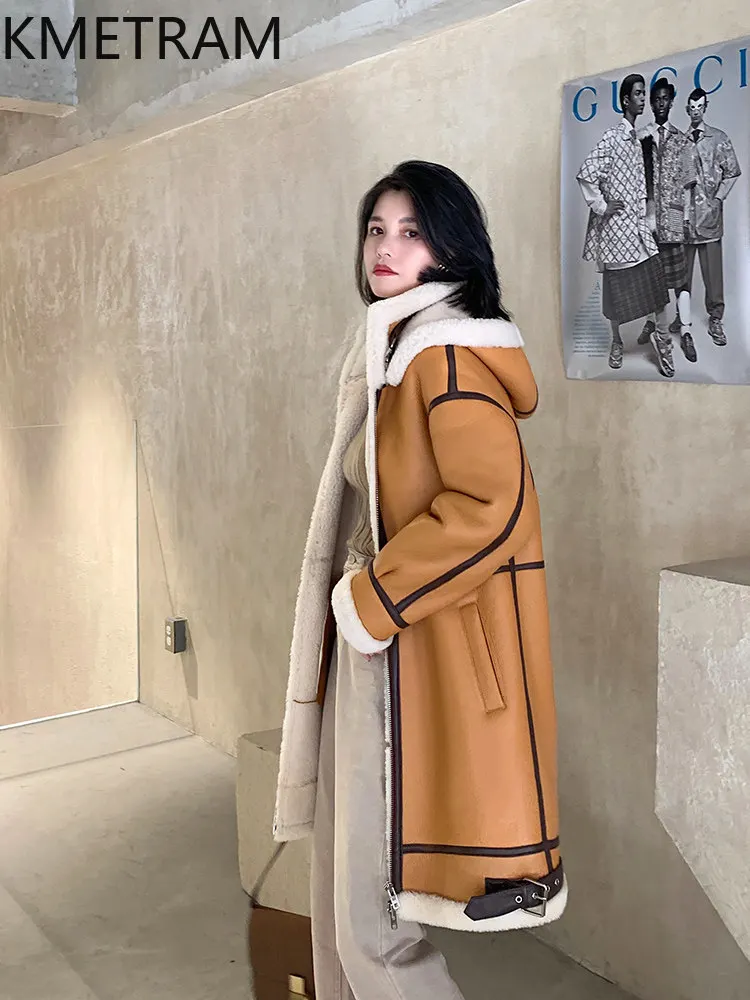 KMETRAM Natural Merino Sheepskin with Wool Attached Coats Hooded Long Jackets 95cm Real Fur Coat Woman Clothing Winter 2026 шуба
KMETRAM Natural Merino Sheepskin with Wool Attached Coats Hooded Long Jackets 95cm Real Fur Coat Woman Clothing Winter 2026 шуба