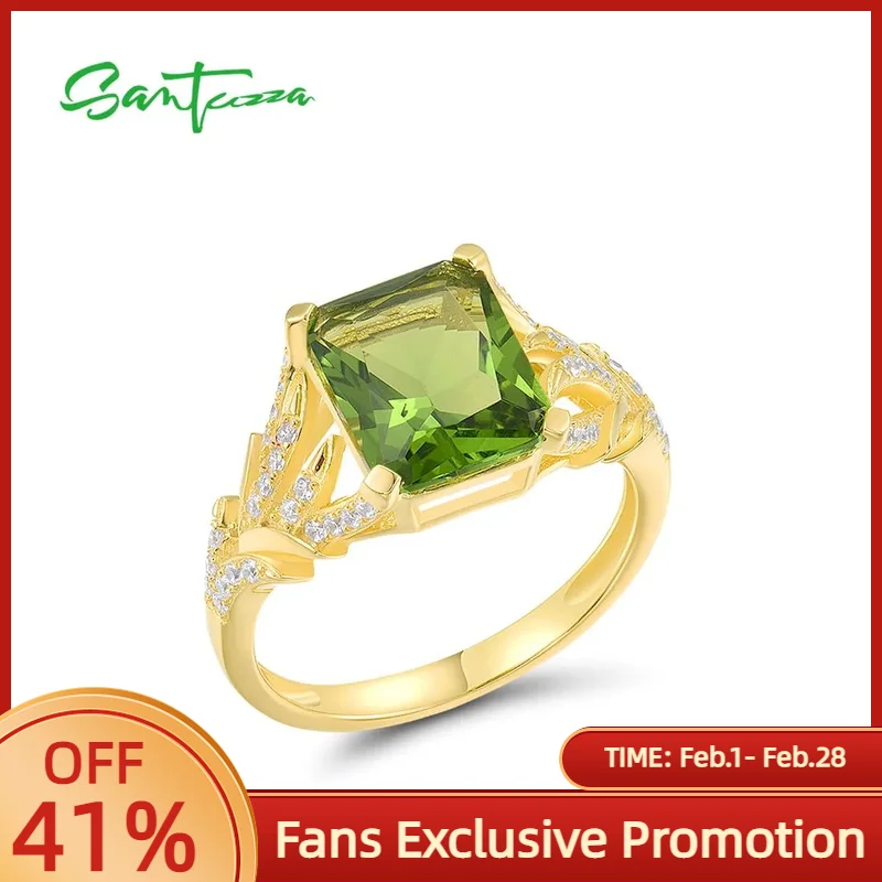 SANTUZZA Pure 925 Sterling Silver Ring For Women Sparkling Green Glass White Cubic Zirconia Yellow Plated Party Fine Jewelry
SANTUZZA Pure 925 Sterling Silver Ring For Women Sparkling Green Glass White Cubic Zirconia Yellow Plated Party Fine Jewelry