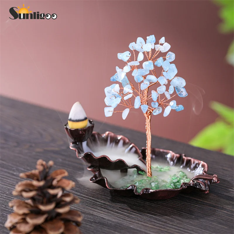 Sunligoo New Natural Crystal Gemstone Tree In Lotus Leaf Waterfalls Tray W/ Backflow Incense Holder Meditation Yoga Room Decor
Sunligoo New Natural Crystal Gemstone Tree In Lotus Leaf Waterfalls Tray W/ Backflow Incense Holder Meditation Yoga Room Decor