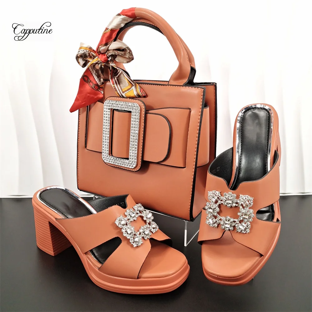Orange African Women Platform Shoes And Bag Set Fashion Ladies High Heels Slippers Match With Handbag Pantofole Donna YM2301
Orange African Women Platform Shoes And Bag Set Fashion Ladies High Heels Slippers Match With Handbag Pantofole Donna YM2301