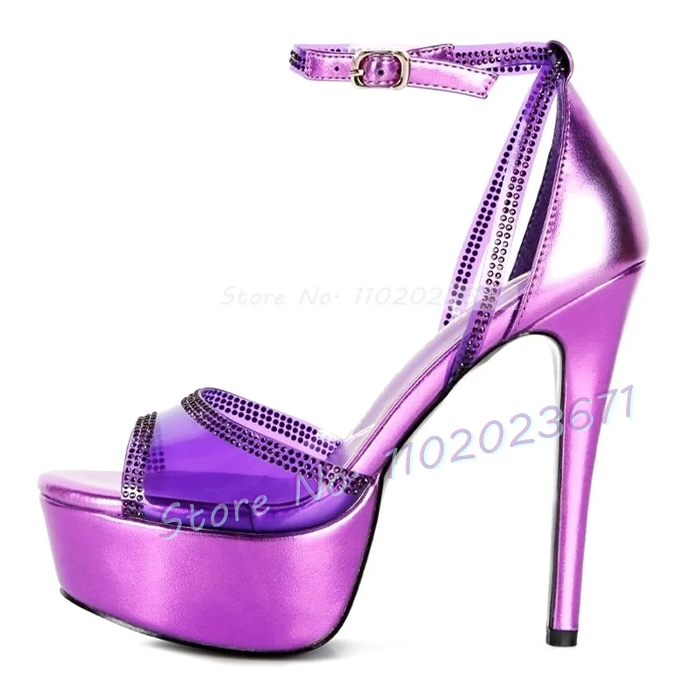 Purple Pvc Platform Sandals Women Crystal Trim High Stiletto Heels Pole Dancing Shoes Girl's Sexy Summer Party Dress Sandals
Purple Pvc Platform Sandals Women Crystal Trim High Stiletto Heels Pole Dancing Shoes Girl's Sexy Summer Party Dress Sandals