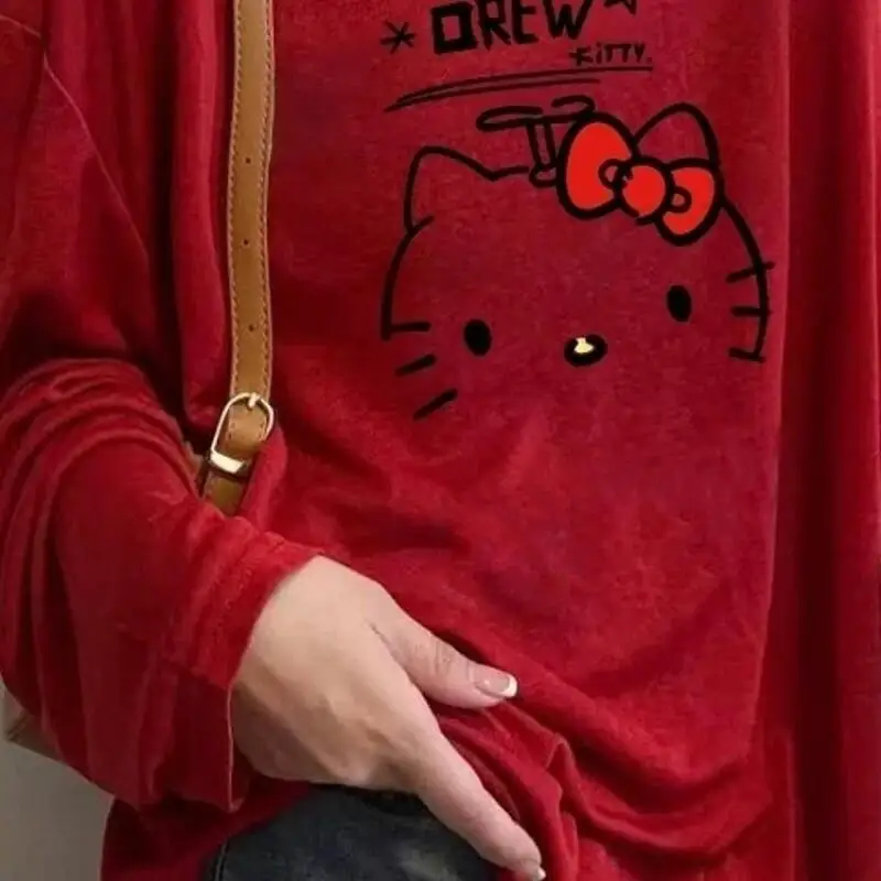 Женские осенние топы Sanrio Hello Kitty, новая модель, большие размеры, красные, из вельвета и флиса, свободного кроя, с принтом, длинными рукавами, модные, стройнящие фигуру
Женские осенние топы Sanrio Hello Kitty, новая модель, большие размеры, красные, из вельвета и флиса, свободного кроя, с принтом, длинными рукавами, модные, стройнящие фигуру