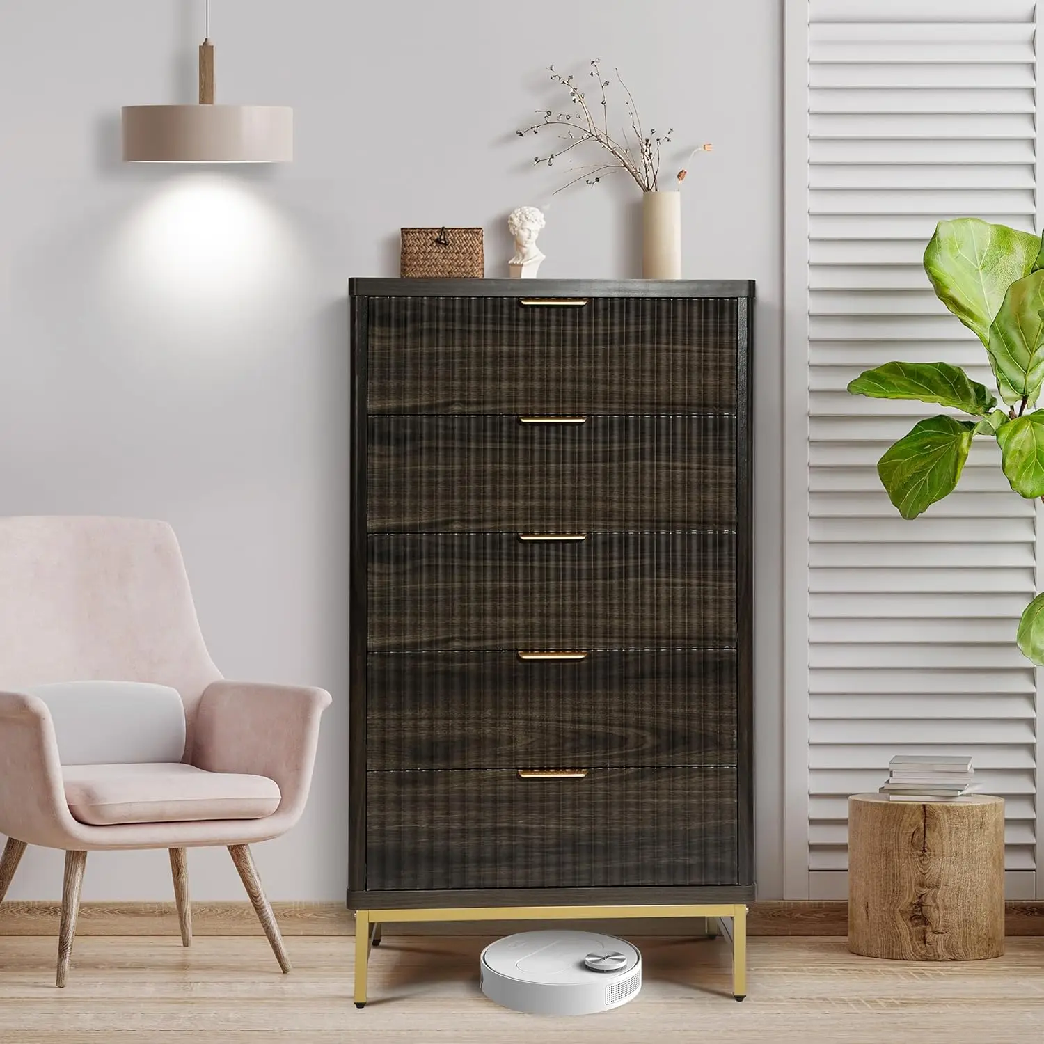 Dresser for Bedroom, Fluted 5 Drawer Dresser, Modern Wooden Chest of Drawers with Metal Handles for Living Room, Bedroom, Hallwa
Dresser for Bedroom, Fluted 5 Drawer Dresser, Modern Wooden Chest of Drawers with Metal Handles for Living Room, Bedroom, Hallwa