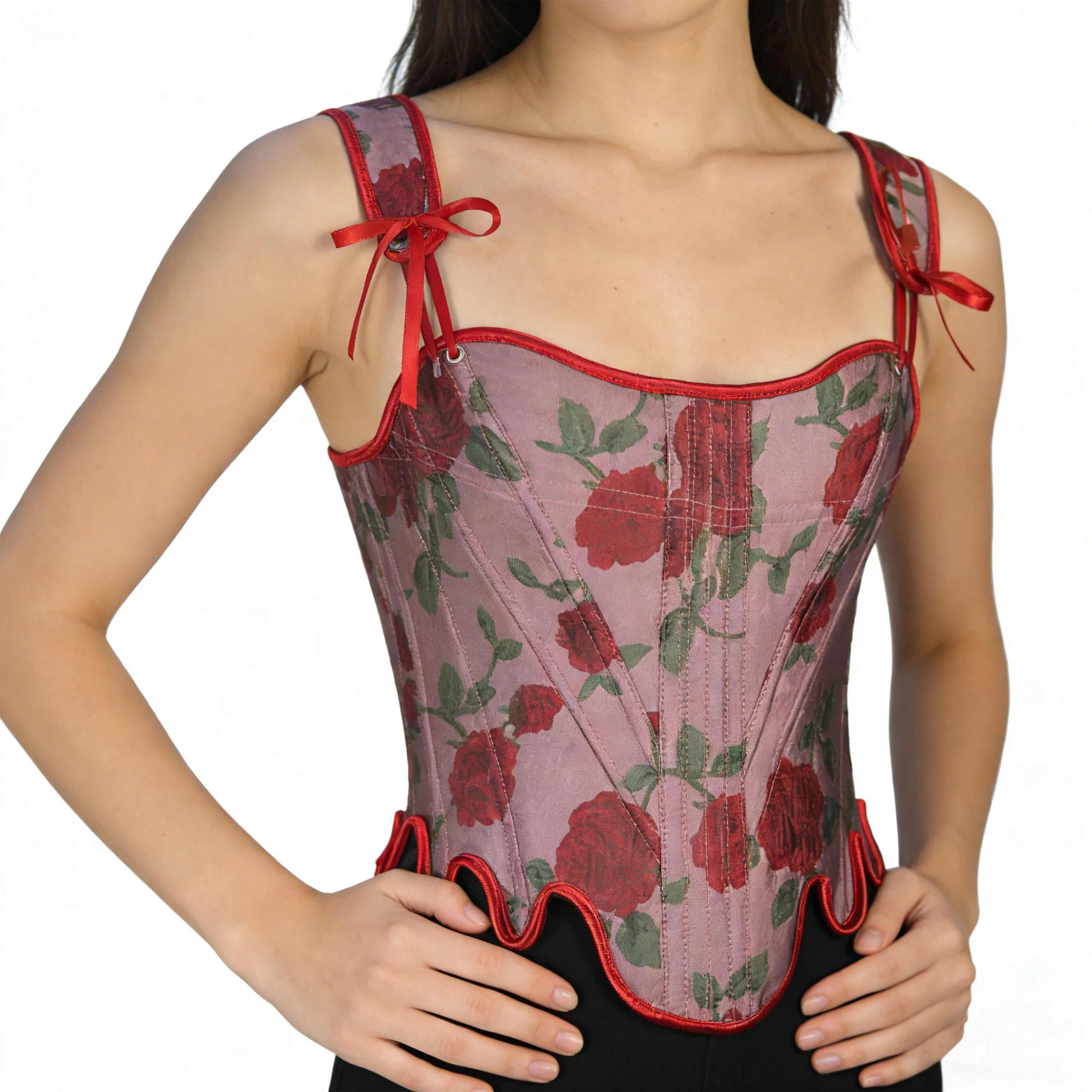Винтажный корсетный топ с цветочным принтом и украшением из красной розы, регулируемый бюстье Ishbone, тренажер для талии, несколько дизайнов
Винтажный корсетный топ с цветочным принтом и украшением из красной розы, регулируемый бюстье Ishbone, тренажер для талии, несколько дизайнов