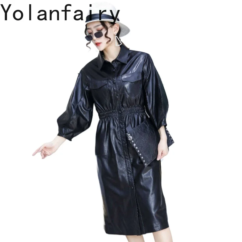 YOLANFAIRY Women Mid-length Genuine Leather Jacket Autumn Real Sheepskin Trench Coat Slim Fit Elastic Waist Jackets Outerwear
YOLANFAIRY Women Mid-length Genuine Leather Jacket Autumn Real Sheepskin Trench Coat Slim Fit Elastic Waist Jackets Outerwear