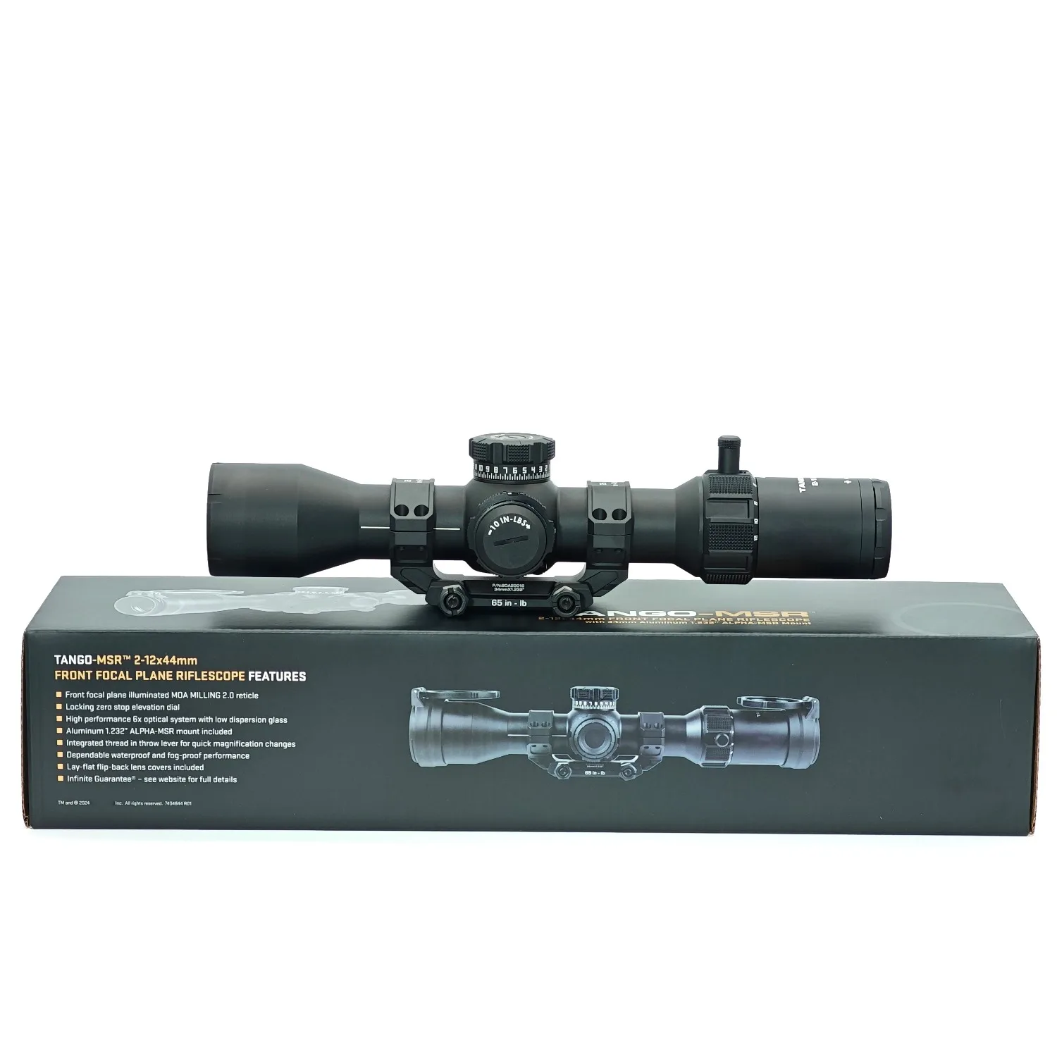 Tactical TANGO MSR 2-12x44 FFP IR Riflescope W/Zerostop 34mm Tube Shockproof Reticle Illuminated with Alpha MSR Aluminum Mount
Tactical TANGO MSR 2-12x44 FFP IR Riflescope W/Zerostop 34mm Tube Shockproof Reticle Illuminated with Alpha MSR Aluminum Mount