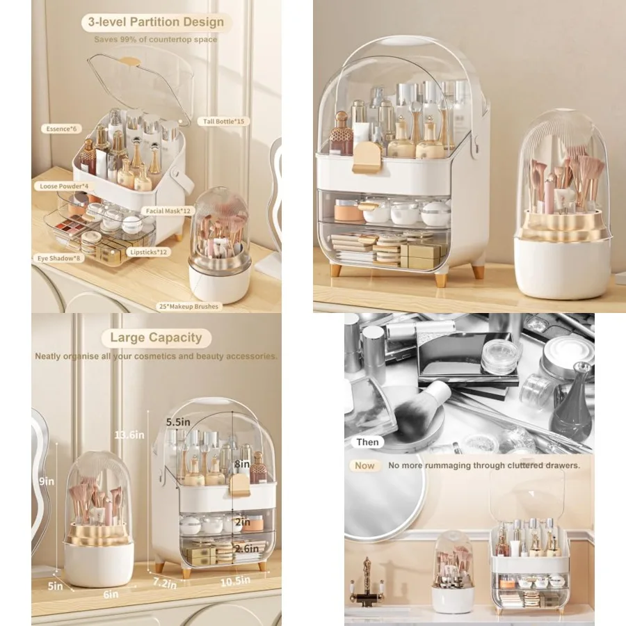 Makeup Organizer Countertop, Skincare Holder Bathroom Counter Organizer, Storage Box Cosmetic Display Cases, Teen Girl Gifts Make up Organizers (White/Brush)
Makeup Organizer Countertop, Skincare Holder Bathroom Counter Organizer, Storage Box Cosmetic Display Cases, Teen Girl Gifts Make up Organizers (White/Brush)