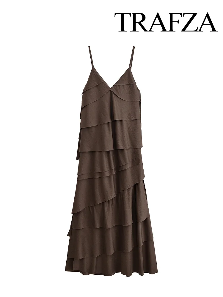 TRAFZA Women Sexy Laminated Decoration V-Neck Long Dress Women Summer Backless Sleeveless Holiday Style Solid Sling Dresses
TRAFZA Women Sexy Laminated Decoration V-Neck Long Dress Women Summer Backless Sleeveless Holiday Style Solid Sling Dresses