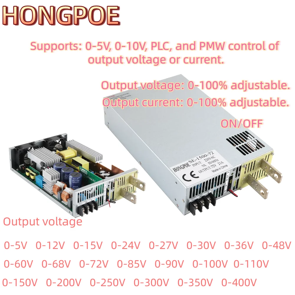 Adjustable 1500W Power Supply 0-12V 15V 24V 27V 30V 36V 48V 60V 68V 72V 110V 150V 200V 250V 300VDC PLC Control Motor Battery Use
Adjustable 1500W Power Supply 0-12V 15V 24V 27V 30V 36V 48V 60V 68V 72V 110V 150V 200V 250V 300VDC PLC Control Motor Battery Use
