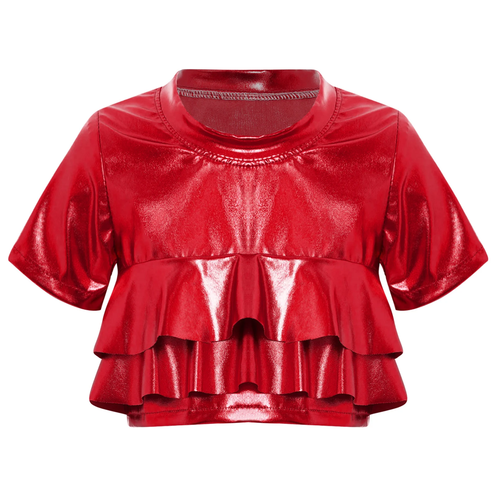 Kids Girls Dance Crop Top Metallic Ruffled Round Neck Short Sleeves T-shirt for Cheerleading Hip-Hop Jazz Dance Performance Tees
Kids Girls Dance Crop Top Metallic Ruffled Round Neck Short Sleeves T-shirt for Cheerleading Hip-Hop Jazz Dance Performance Tees