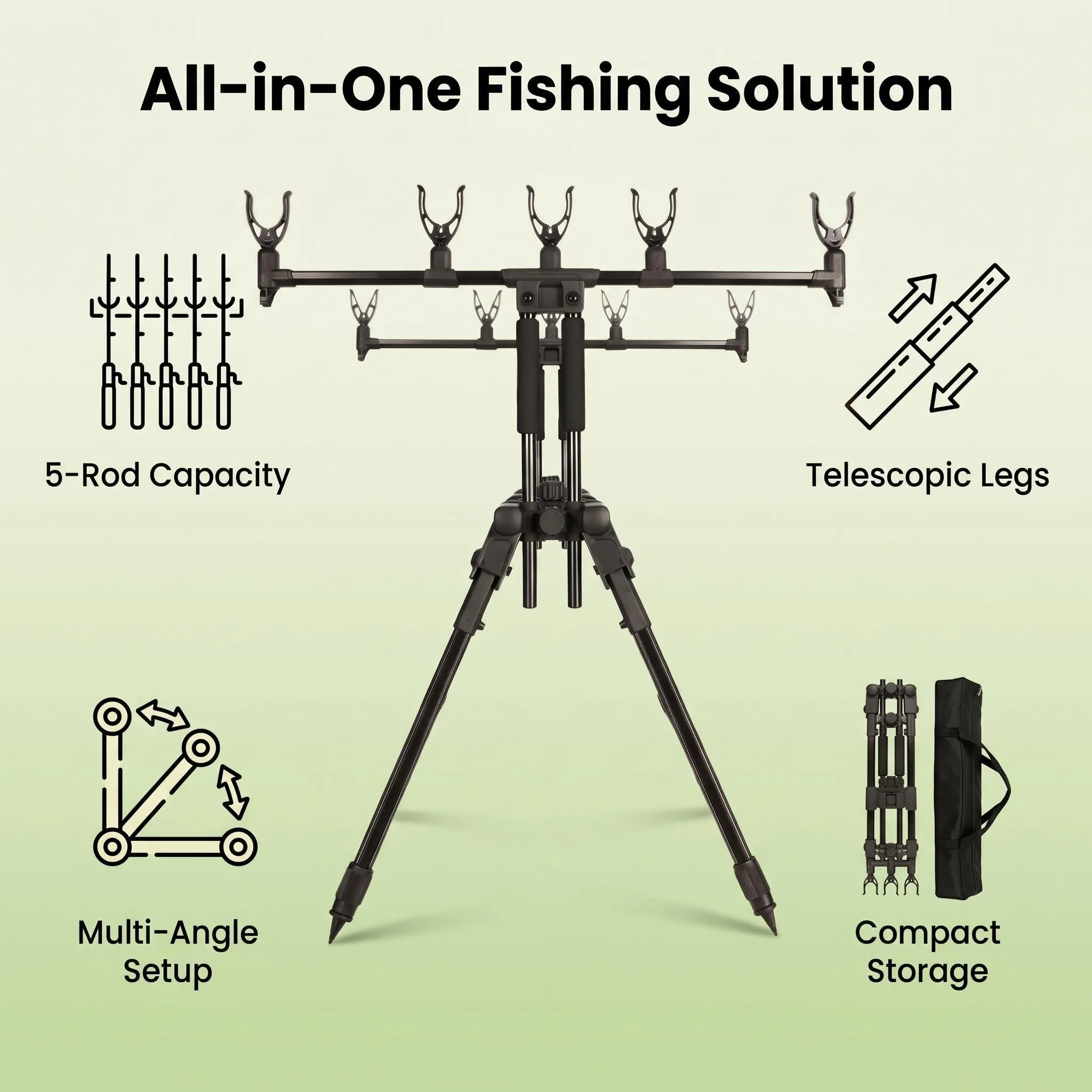 Hirisi RP160-5 Carp Fishing Rod Pod Set 5-Rod Bank Sticks Holder Support, Complete Fishing Accessories for Coarse Carp Fishing
Hirisi RP160-5 Carp Fishing Rod Pod Set 5-Rod Bank Sticks Holder Support, Complete Fishing Accessories for Coarse Carp Fishing