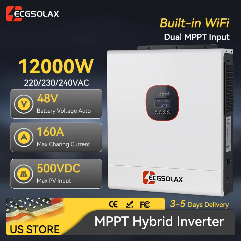 ECGSOLAX 12000W Hybrid Solar Inverter 48V 230Vac Pure Sine Wave Hybrid Inverter With MPPT 160A Charging Controller Max PV 500VDC Off-grid 12KW Solar Inverter
ECGSOLAX 12000W Hybrid Solar Inverter 48V 230Vac Pure Sine Wave Hybrid Inverter With MPPT 160A Charging Controller Max PV 500VDC Off-grid 12KW Solar Inverter
