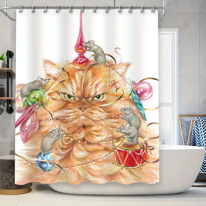 Современные красочные занавески для душа с кошачьим принтом для декора ванных комнат, водонепроницаемая ткань с карманом для стержня, доступны различные размеры 
Современные красочные занавески для душа с кошачьим принтом для декора ванных комнат, водонепроницаемая ткань с карманом для стержня, доступны различные размеры