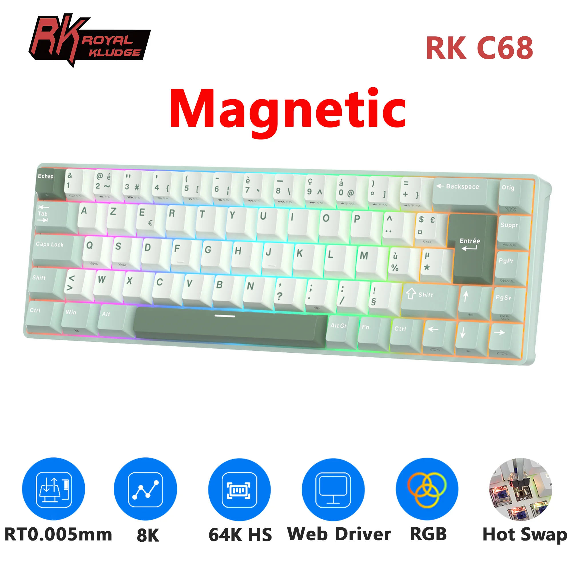 RK ROYAL KLUDGE RK C68 Magnetic Keyboard Rapid Trigg 0.005mm SOCD/Rs 0.125ms 8K RGB PBT Wired Mechanical Esports Gamer Keyboard
RK ROYAL KLUDGE RK C68 Magnetic Keyboard Rapid Trigg 0.005mm SOCD/Rs 0.125ms 8K RGB PBT Wired Mechanical Esports Gamer Keyboard