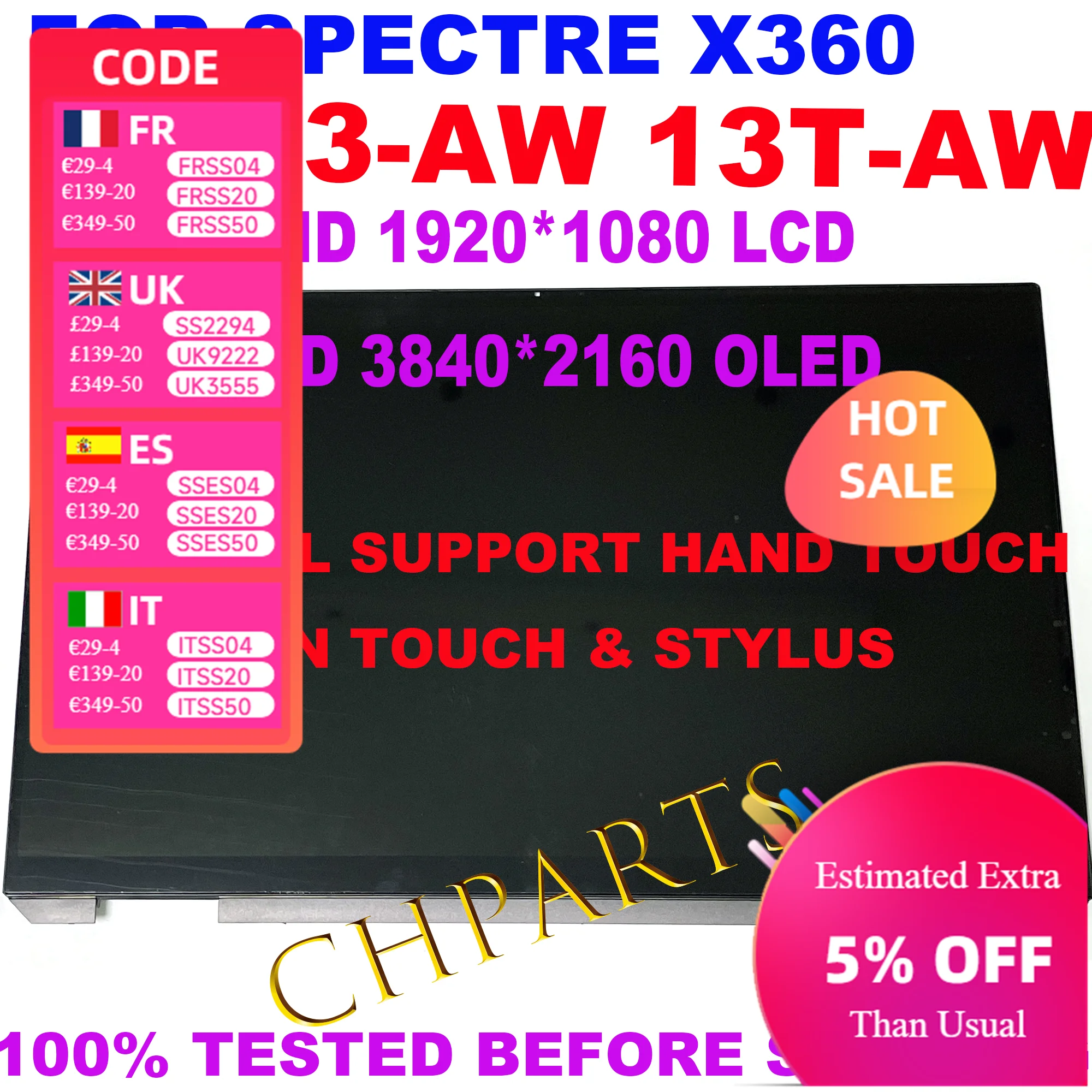 M08384-4401 L63531-1J0 13.3'' UHD OLED For HP Spectre X360 13-AW Series LCD Display Touch Screen Digitizer Assembly 13 aw
M08384-4401 L63531-1J0 13.3'' UHD OLED For HP Spectre X360 13-AW Series LCD Display Touch Screen Digitizer Assembly 13 aw