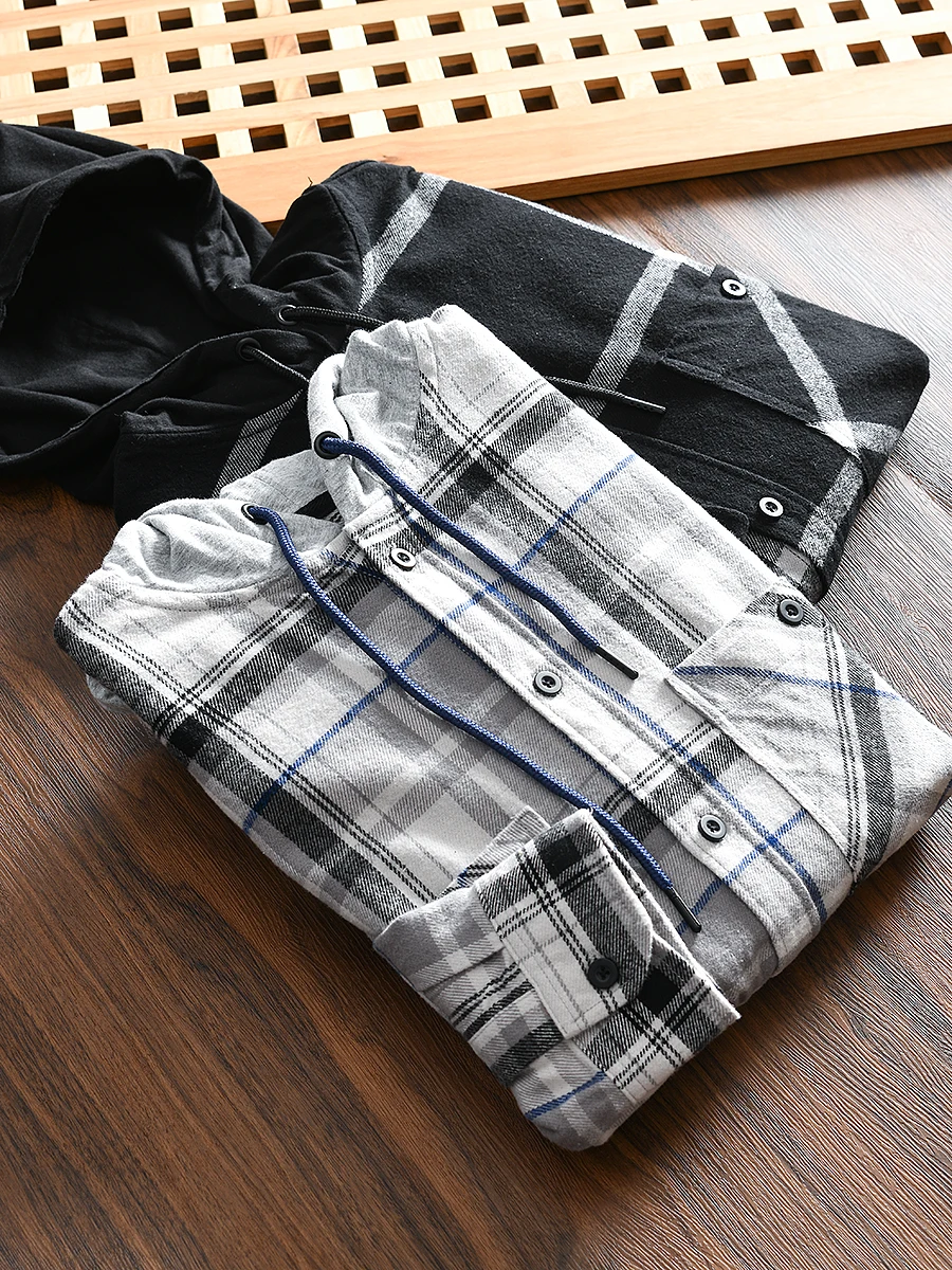 Fashionable Casual Plaid Cotton Shirt for Men Hooded American Style Loose Fit Long Sleeve Autumn Shirt Large Size Available
Fashionable Casual Plaid Cotton Shirt for Men Hooded American Style Loose Fit Long Sleeve Autumn Shirt Large Size Available