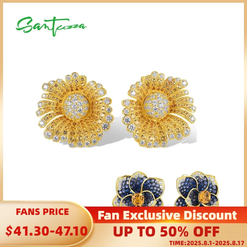 SANTUZZA Pure 925 Sterling Silver Earrings For Women Shiny Yellow Nano Crysta White CZ Luxury Sun Flower Earrings Fine Jewelry
SANTUZZA Pure 925 Sterling Silver Earrings For Women Shiny Yellow Nano Crysta White CZ Luxury Sun Flower Earrings Fine Jewelry