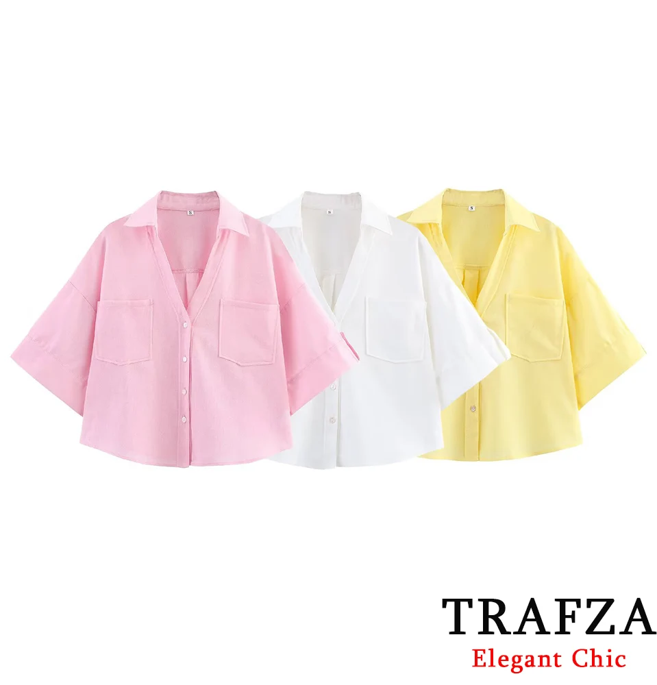 TRAFZA Casual Commute Loose Shirts Women's V-Neck Pockets Wide Sleeve Shirt 2025 Spring Summer Elegant Simple Versatile Shirts
TRAFZA Casual Commute Loose Shirts Women's V-Neck Pockets Wide Sleeve Shirt 2025 Spring Summer Elegant Simple Versatile Shirts