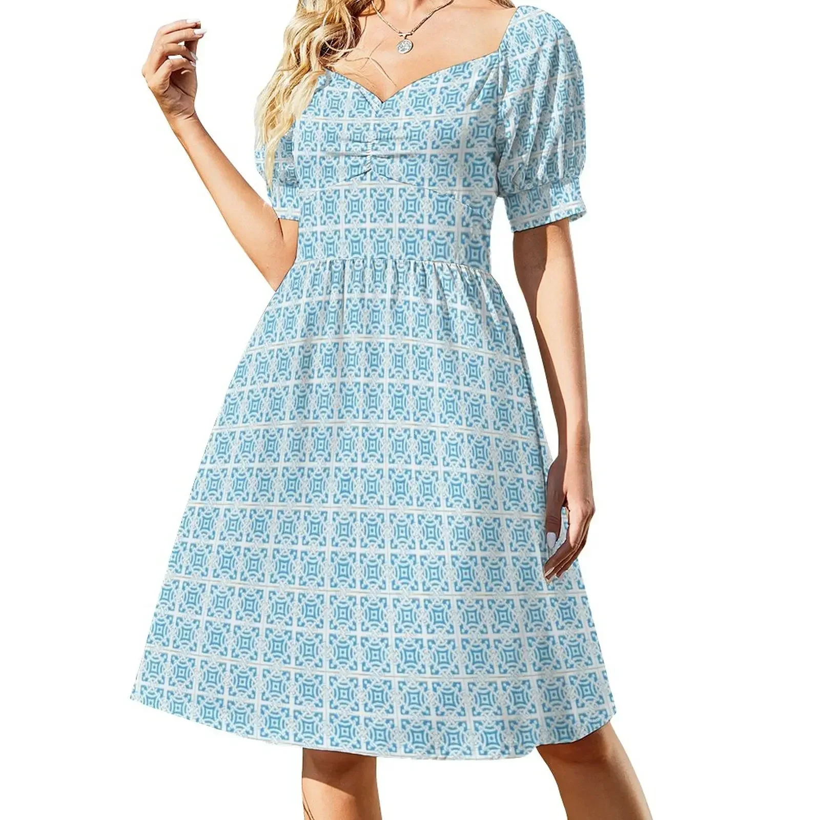 Azulejo, Geometric Pattern Short-Sleeved Dress Clothing birthday dresses for women Dress
Azulejo, Geometric Pattern Short-Sleeved Dress Clothing birthday dresses for women Dress