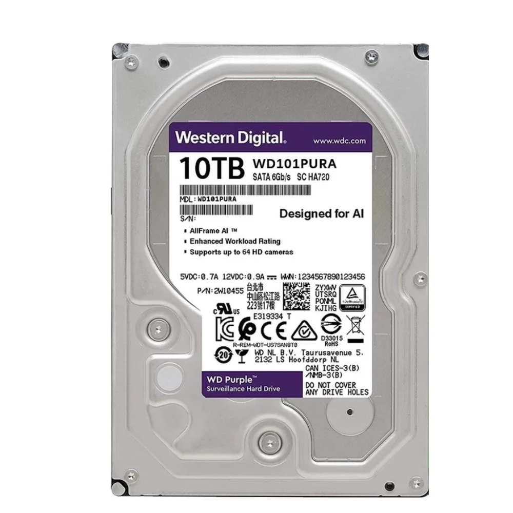 Новый внутренний жесткий диск Western Digital 10 ТБ WD Purple Pro для видеонаблюдения, SATA 6 Гбит/с, 256 МБ кэш-памяти, 3.5 дюйма, модели WD101PURA или WD102PURP
Новый внутренний жесткий диск Western Digital 10 ТБ WD Purple Pro для видеонаблюдения, SATA 6 Гбит/с, 256 МБ кэш-памяти, 3.5 дюйма, модели WD101PURA или WD102PURP