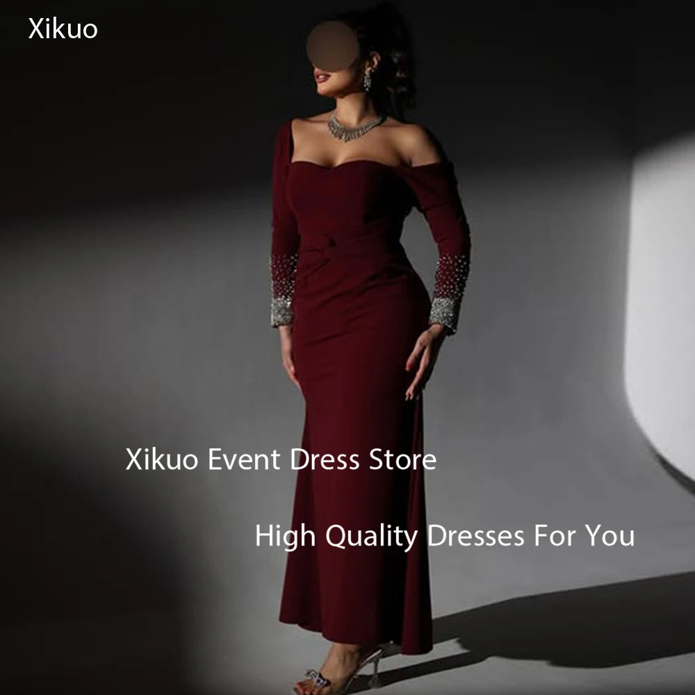 Xikuo Elegant Burgundy Satin Evening Gown Mermaid Long Sleeves Robe Cocktail Femmes Sweetheart Saudi Party Prom Dress Customized
Xikuo Elegant Burgundy Satin Evening Gown Mermaid Long Sleeves Robe Cocktail Femmes Sweetheart Saudi Party Prom Dress Customized