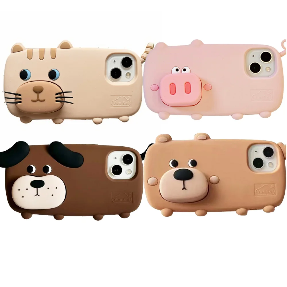 Telescopic Bracket 3D Cute Cartoon Dog Bear Pig Cat Soft Silicone Phone Case For iPhone 12 13 14, 15 16 pro Max Back Stand Cover
Telescopic Bracket 3D Cute Cartoon Dog Bear Pig Cat Soft Silicone Phone Case For iPhone 12 13 14, 15 16 pro Max Back Stand Cover