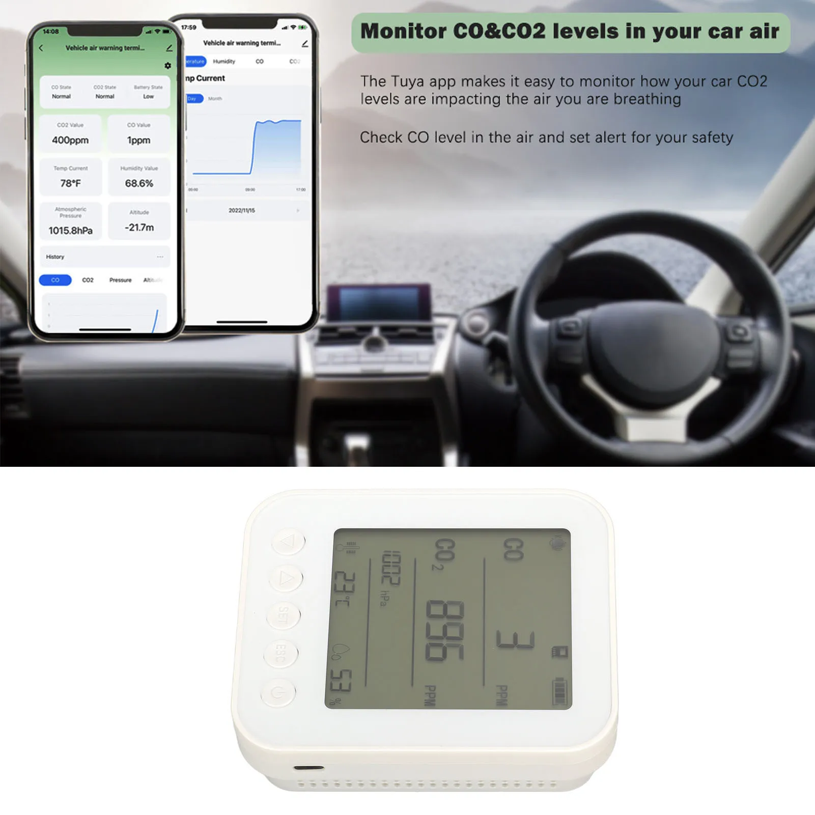 PT04 Автомобильный монитор качества воздуха 7 в 1, детектор давления CO2, измеритель температуры и влажности, белый детектор воздуха 5 В, монитор
PT04 Автомобильный монитор качества воздуха 7 в 1, детектор давления CO2, измеритель температуры и влажности, белый детектор воздуха 5 В, монитор