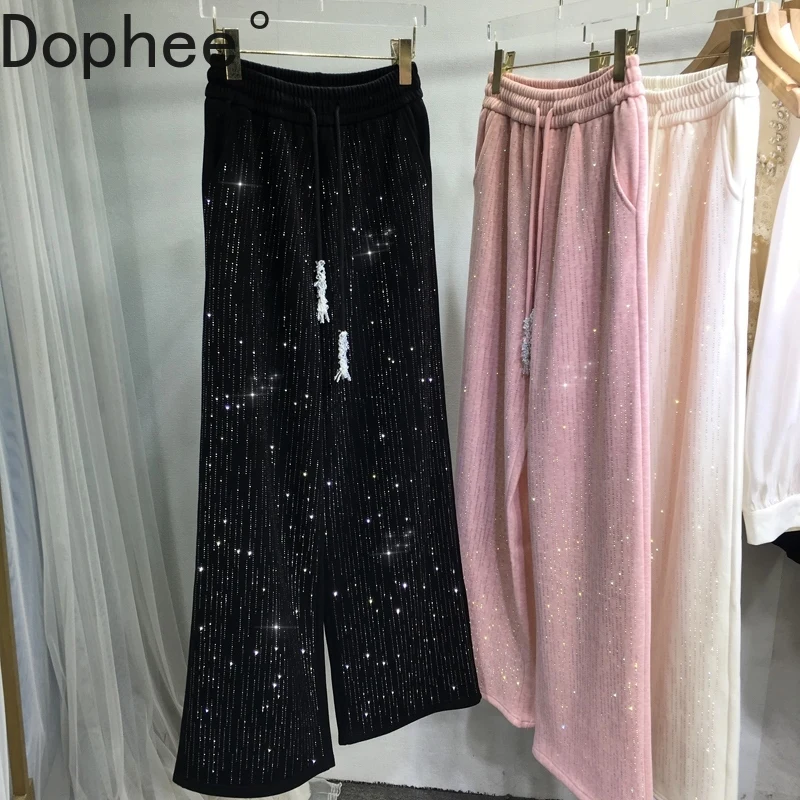 Blingbling Shiny Hot Drilling Women Long Trousers Autumn Winter All-match Drawstring Elastic Waist Thicken Fleece Straight Pants
Blingbling Shiny Hot Drilling Women Long Trousers Autumn Winter All-match Drawstring Elastic Waist Thicken Fleece Straight Pants