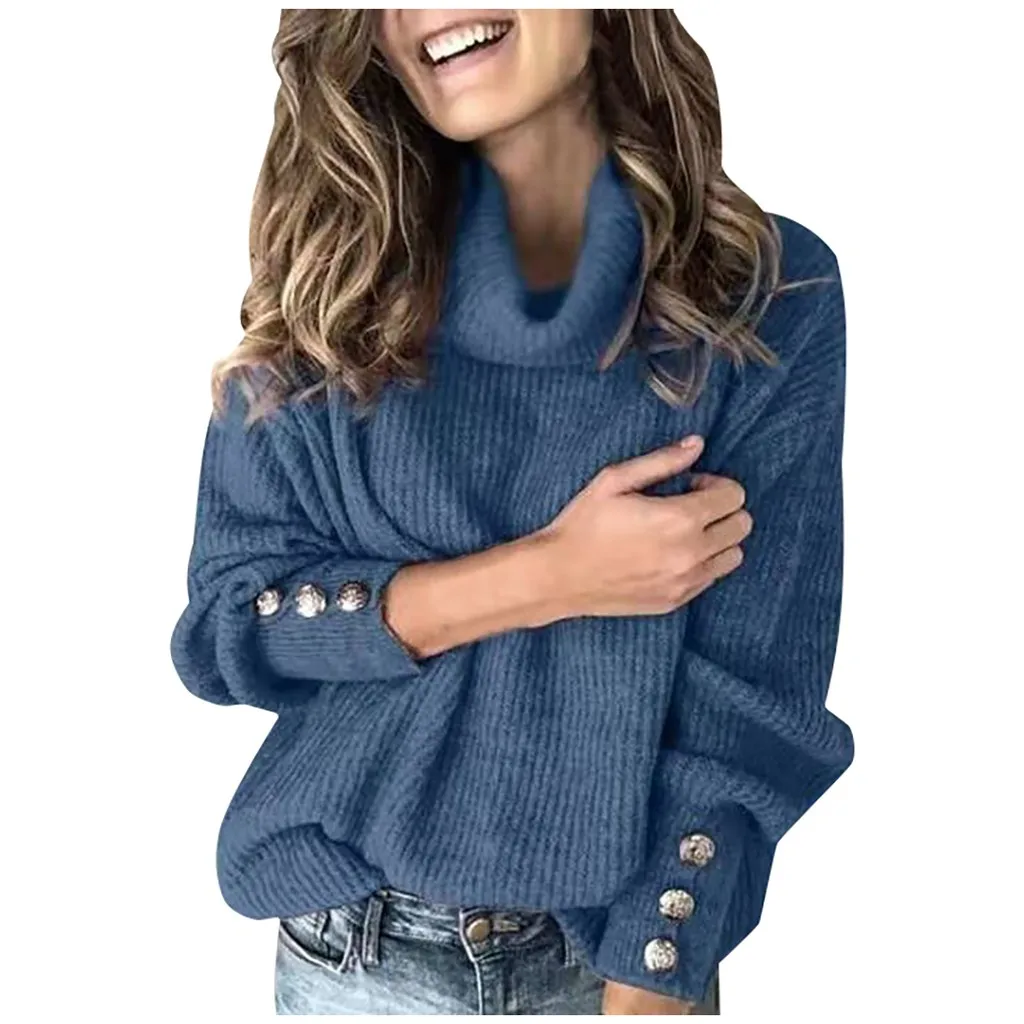 Ladies Turtleneck Sweater Keep Warm Tops Pullover Fashion Solid Color Basic Button Long Sleeve Knitted Casual Sweatshirt Autumn
Ladies Turtleneck Sweater Keep Warm Tops Pullover Fashion Solid Color Basic Button Long Sleeve Knitted Casual Sweatshirt Autumn