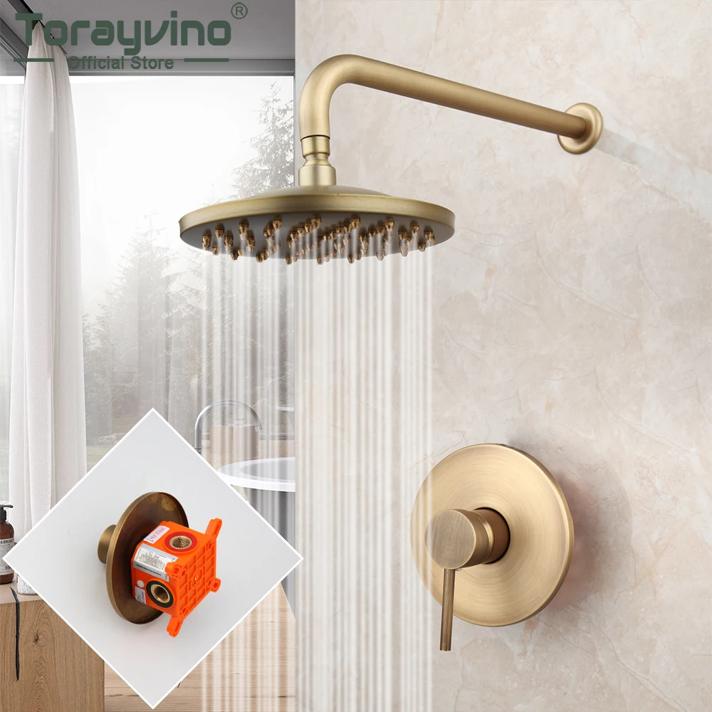 Torayvino 8 Inch Round Bathroom Shower Antique Brass Concealed Shower Faucet Rainfall Shower Single Handle Water Mixer Tap
Torayvino 8 Inch Round Bathroom Shower Antique Brass Concealed Shower Faucet Rainfall Shower Single Handle Water Mixer Tap
