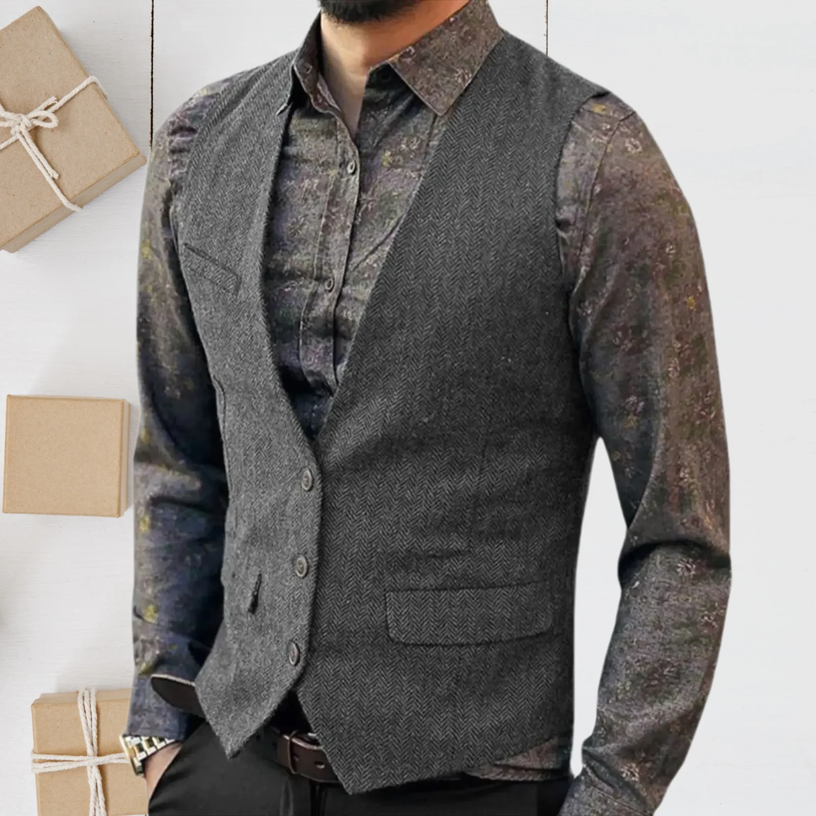 Men's Formal Suit Vest V-Neck Tweed Herringbone Waistcoat Business Dress Suit Vests for WeddingA
Men's Formal Suit Vest V-Neck Tweed Herringbone Waistcoat Business Dress Suit Vests for WeddingA