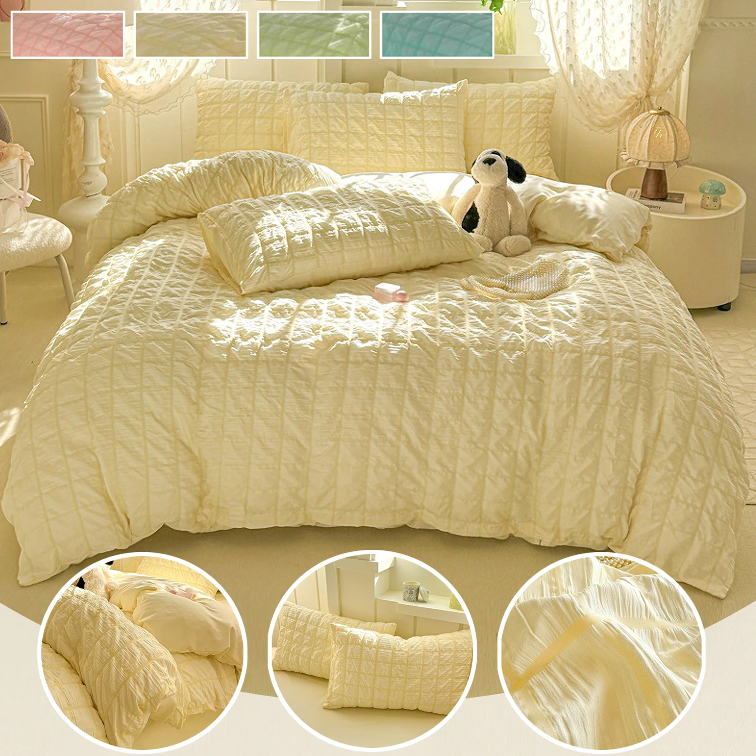 Queen Comfort Set, Bubble Gauze Comforter Bedding Set for Bedroom (1*Duvet Cover + 1*Bed Sheet + 2*Pillowcase) Duvet Cover Set
Queen Comfort Set, Bubble Gauze Comforter Bedding Set for Bedroom (1*Duvet Cover + 1*Bed Sheet + 2*Pillowcase) Duvet Cover Set