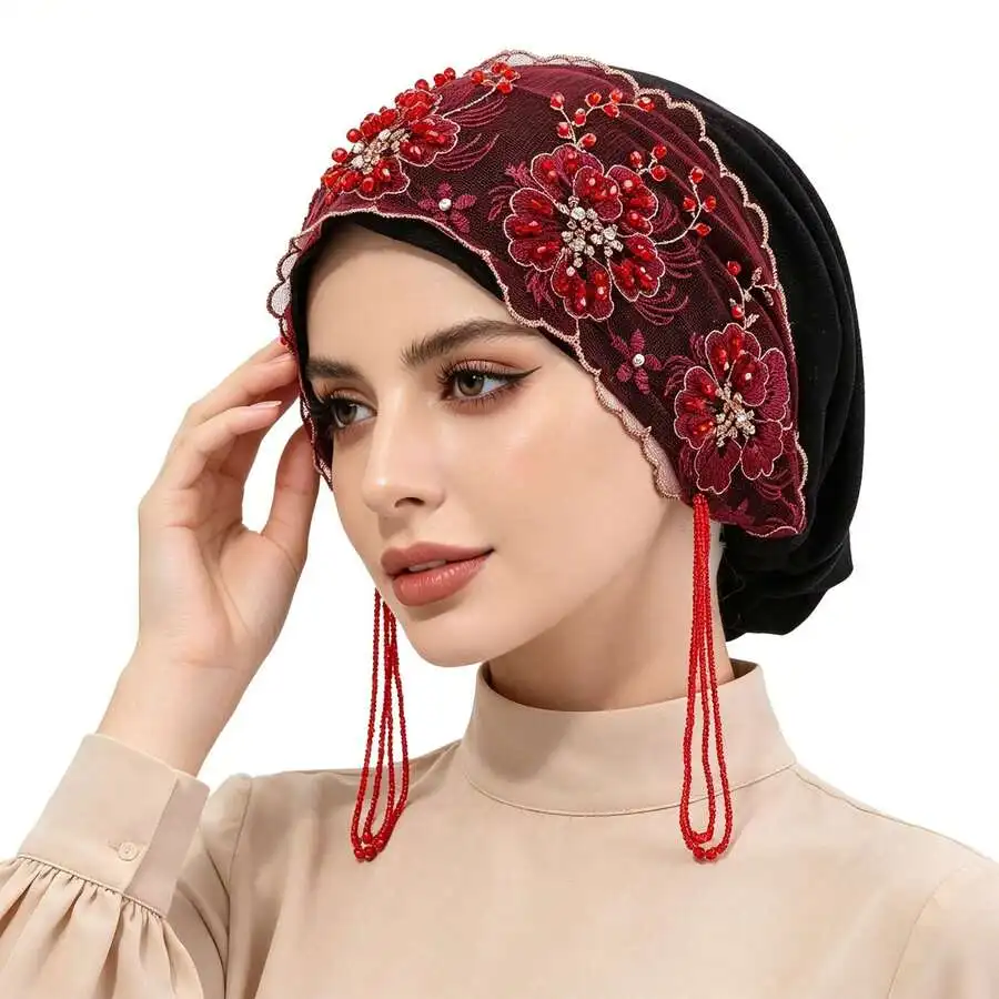 Elegant Vintage Embroidered Beaded Turban Hat With Lace Trim And Tassels For Women
Elegant Vintage Embroidered Beaded Turban Hat With Lace Trim And Tassels For Women