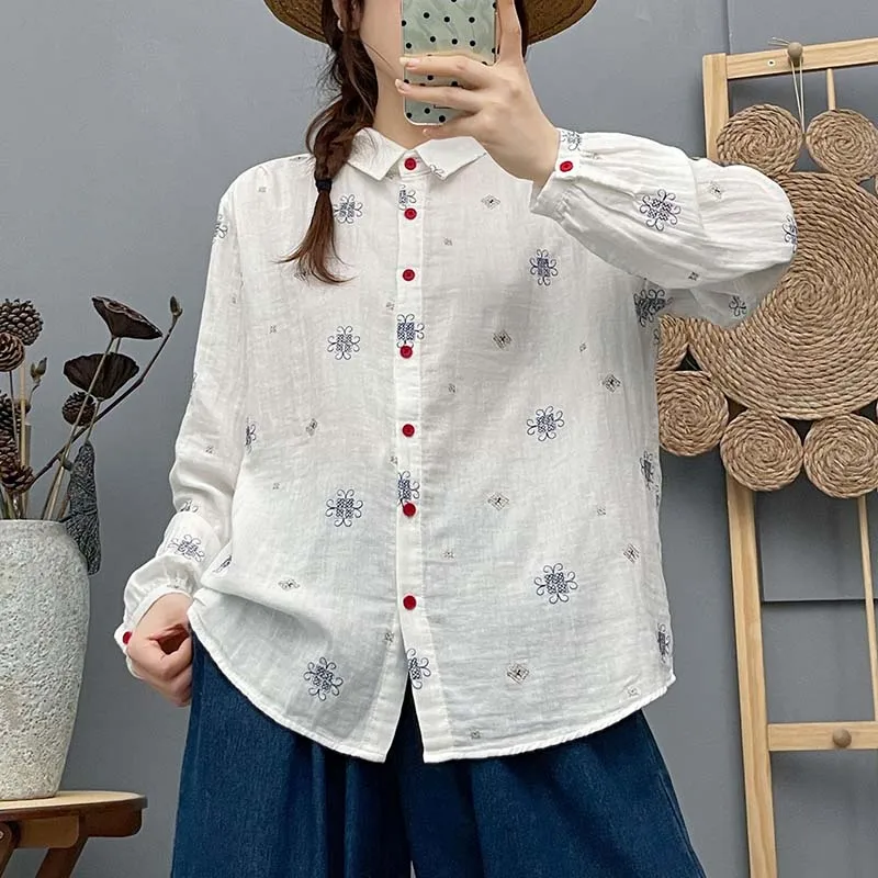 Embroidery Flower Shirt for Women Autumn New Double-layer Yarn Long Sleeve Cotton Tops Wholesale Retail Loose Blouse S190-2
Embroidery Flower Shirt for Women Autumn New Double-layer Yarn Long Sleeve Cotton Tops Wholesale Retail Loose Blouse S190-2