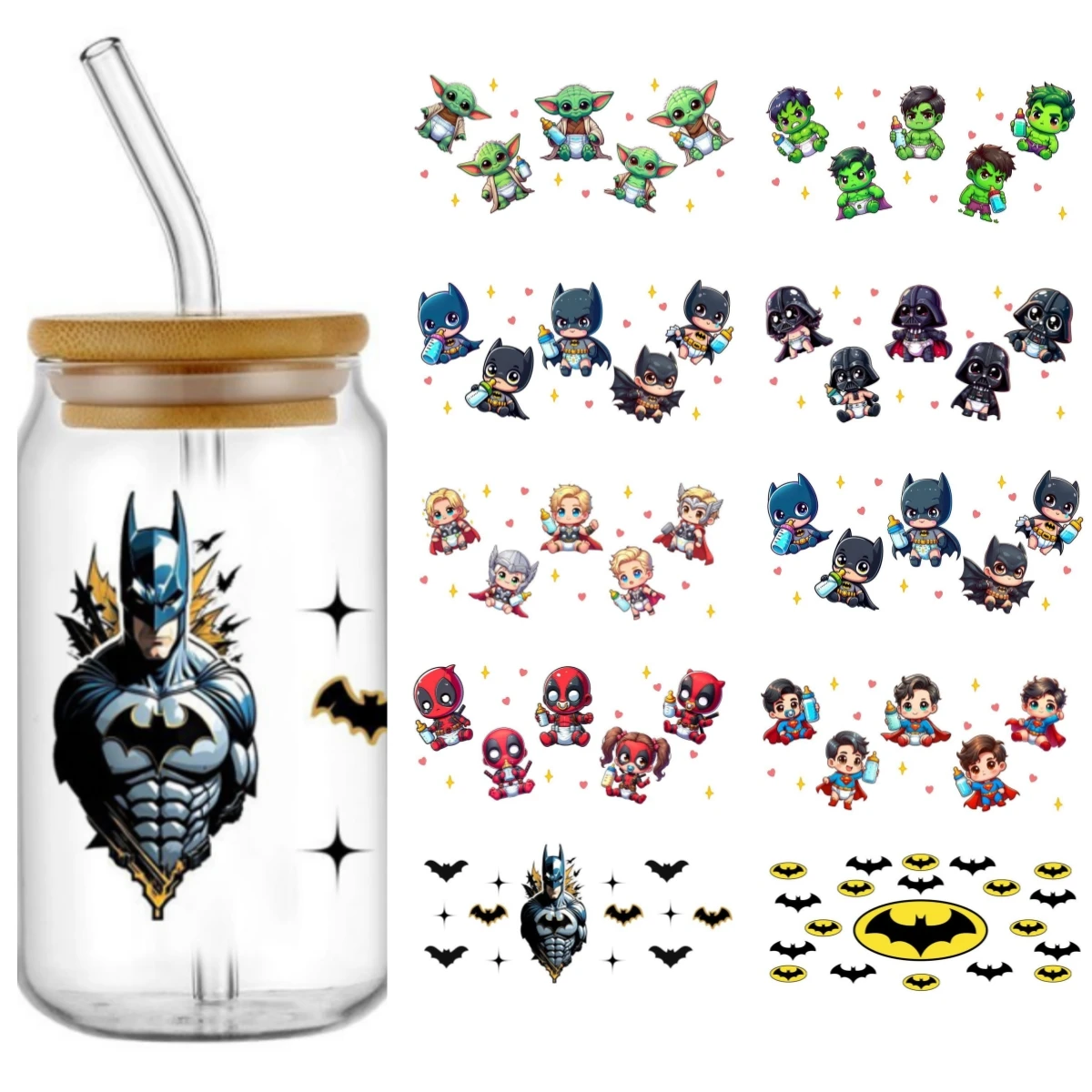 Miniso Super hero cute pattern UV DTF Cup Wrap for 16oz Libbey Glass Sticker Can Tumbler Transfer for Cup Wraps Libbey
Miniso Super hero cute pattern UV DTF Cup Wrap for 16oz Libbey Glass Sticker Can Tumbler Transfer for Cup Wraps Libbey
