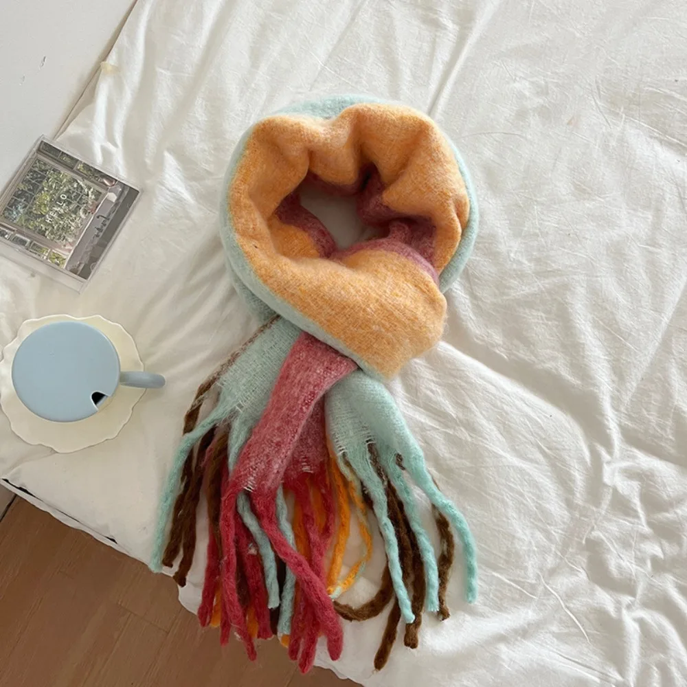 Retro Korean Style Rainbow Cashmere Shawl Windproof Thickened Knitted Stripe Scarf Warm Colorful Winter Scarves Student
Retro Korean Style Rainbow Cashmere Shawl Windproof Thickened Knitted Stripe Scarf Warm Colorful Winter Scarves Student