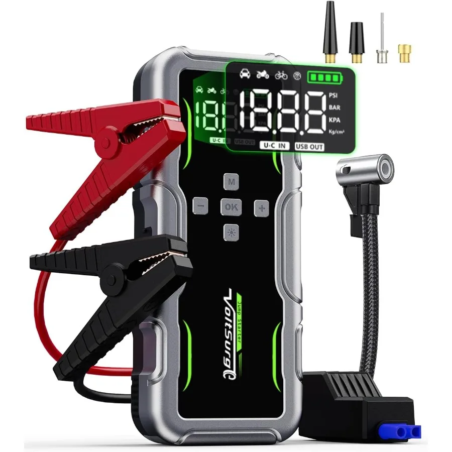 7000A Jump Starter with Air Compressor 12V Portable Battery Jumper Starter Pack for All Gas and 10.0L Diesel Vehicles Includes
7000A Jump Starter with Air Compressor 12V Portable Battery Jumper Starter Pack for All Gas and 10.0L Diesel Vehicles Includes