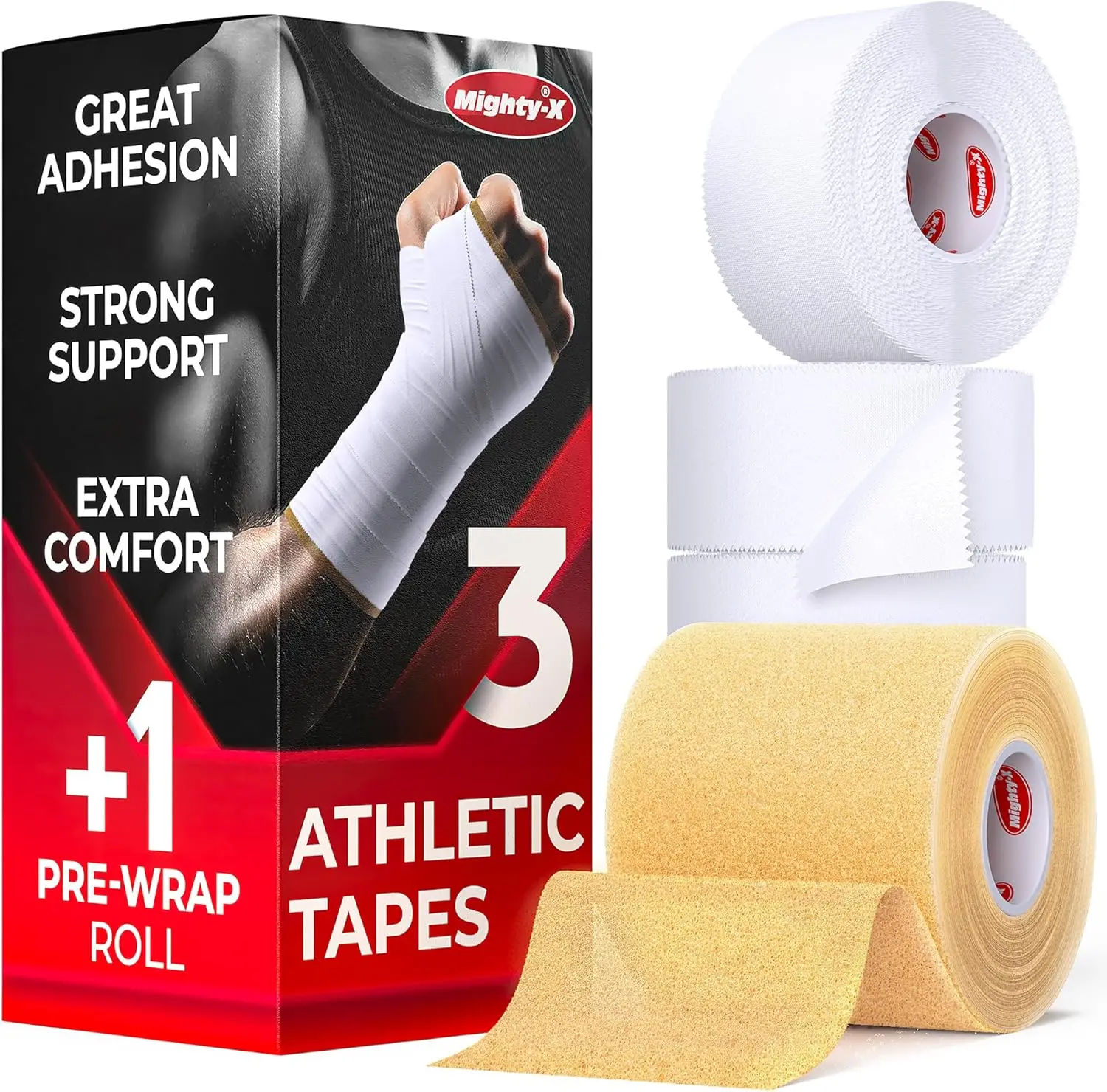 3-Pack White Athletic Tape with Pre-Wrap, Easy Tear, No Residue, Zinc Oxide, Ankle Wrist Support
3-Pack White Athletic Tape with Pre-Wrap, Easy Tear, No Residue, Zinc Oxide, Ankle Wrist Support
