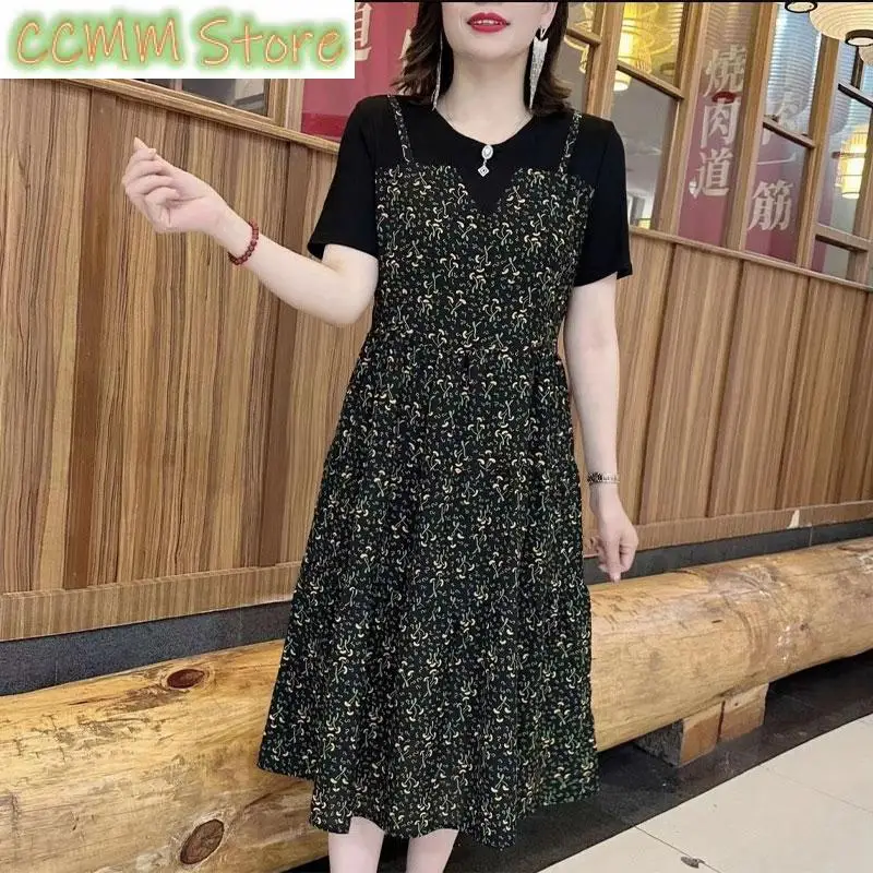 Women's Clothing Broken Flowers Dresses Fake Two Pieces Patchwork Summer Casual Short Sleeve A-Line Commute O-Neck Midi Dress
Women's Clothing Broken Flowers Dresses Fake Two Pieces Patchwork Summer Casual Short Sleeve A-Line Commute O-Neck Midi Dress