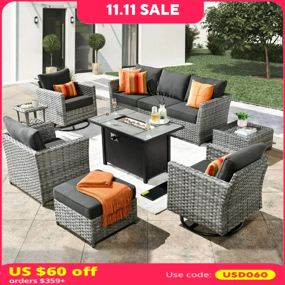 10 Piece Patio Furniture Set with Fire Pit Table,with Swivel Rocking Chairs, Sectional Chairs for Outside Porch Balcony Backyard
10 Piece Patio Furniture Set with Fire Pit Table,with Swivel Rocking Chairs, Sectional Chairs for Outside Porch Balcony Backyard