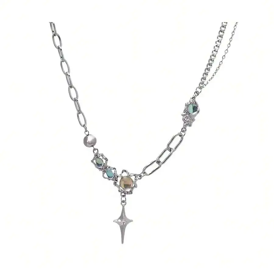 Asymmetrical Layered Chain Necklace with Star Pendant and Iridescent Stones
Asymmetrical Layered Chain Necklace with Star Pendant and Iridescent Stones