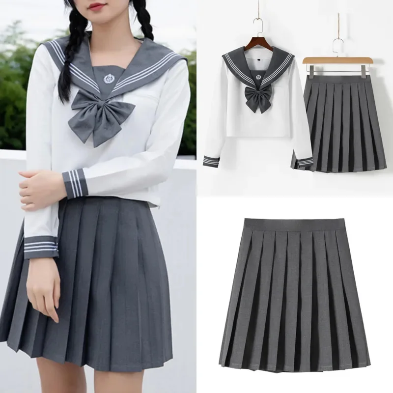 Bow School Uniform JK Suit Embroidery Y2K Japan Girl Sexy Grey Tie Three Basic Sailor Uniform Women Long Sleeve Top Dresses Set
Bow School Uniform JK Suit Embroidery Y2K Japan Girl Sexy Grey Tie Three Basic Sailor Uniform Women Long Sleeve Top Dresses Set